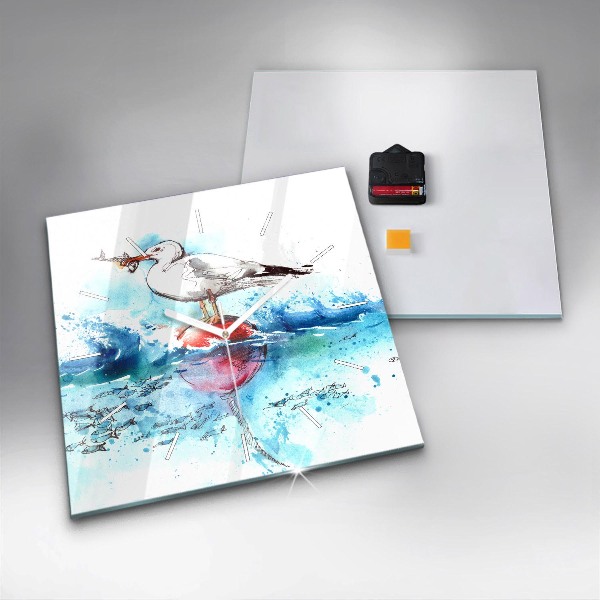 Szögletes fali üvegóra Festett sirály