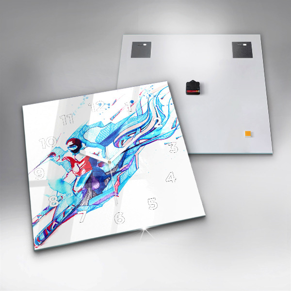 Szögletes fali üvegóra Síelő