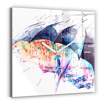 Szögletes fali üvegóra Esernyő és város