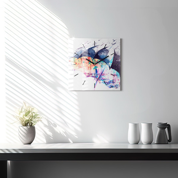 Szögletes fali üvegóra Esernyő és város