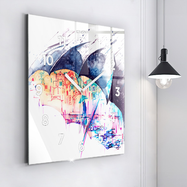 Szögletes fali üvegóra Esernyő és város