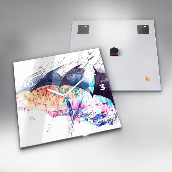 Szögletes fali üvegóra Esernyő és város