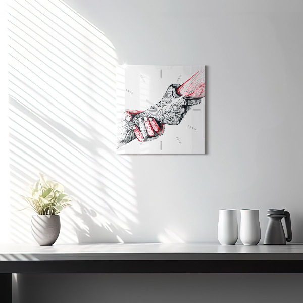 Szögletes fali üvegóra Kézen fogva