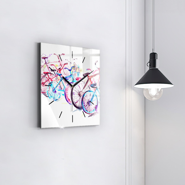 Szögletes fali üvegóra Színes városi kerékpárok