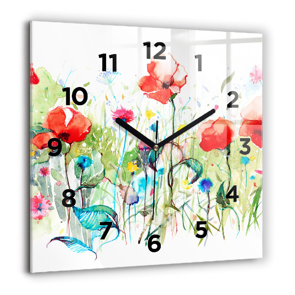 Szögletes fali üvegóra Virágok a réten