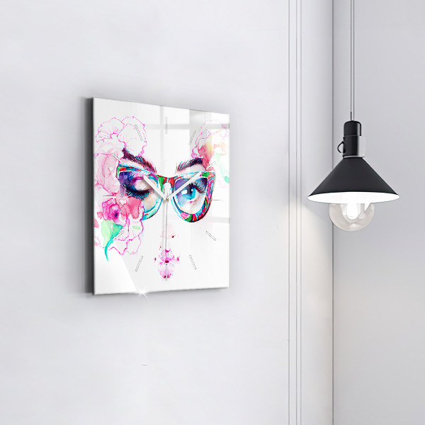 Szögletes fali üvegóra Szemüveges nő