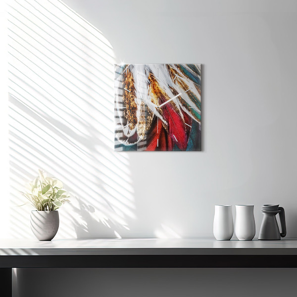 Szögletes fali üvegóra Világosbarna madártollak