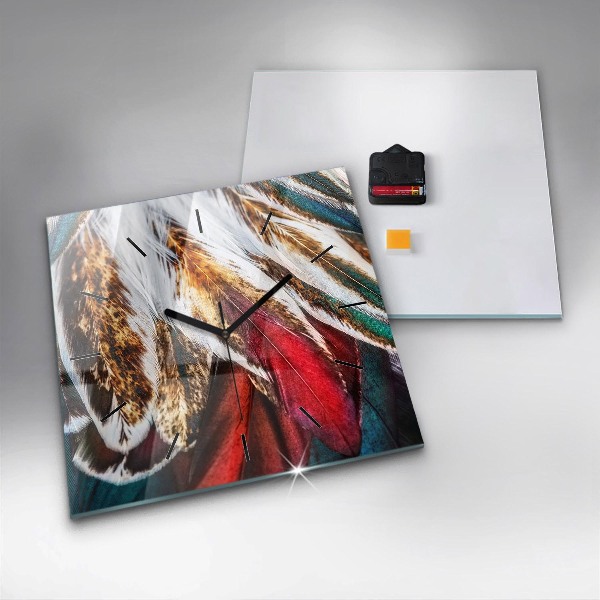 Szögletes fali üvegóra Világosbarna madártollak