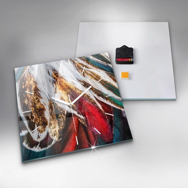 Szögletes fali üvegóra Világosbarna madártollak