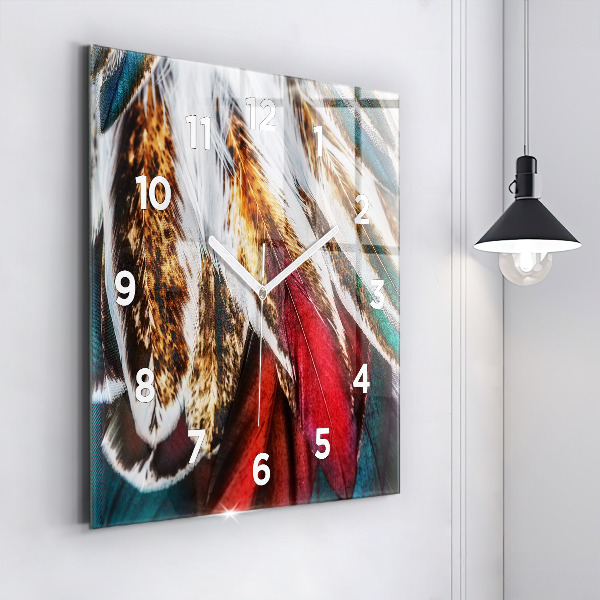 Szögletes fali üvegóra Világosbarna madártollak