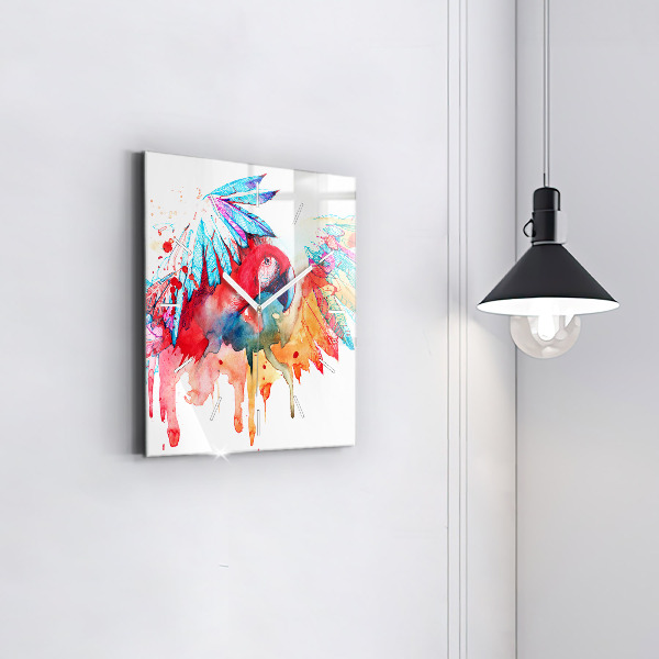 Szögletes fali üvegóra Színes piros papagáj