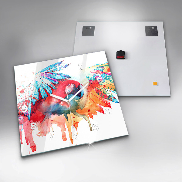 Szögletes fali üvegóra Színes piros papagáj