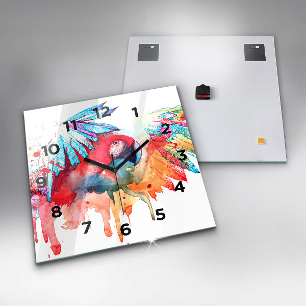 Szögletes fali üvegóra Színes piros papagáj