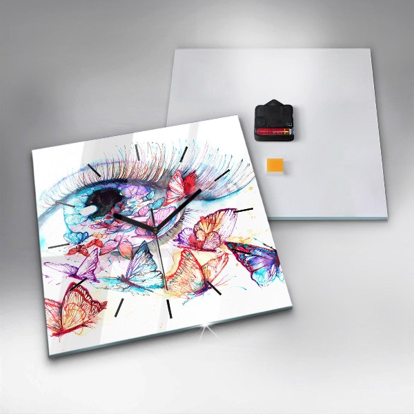 Szögletes fali üvegóra Színes pillangó szem