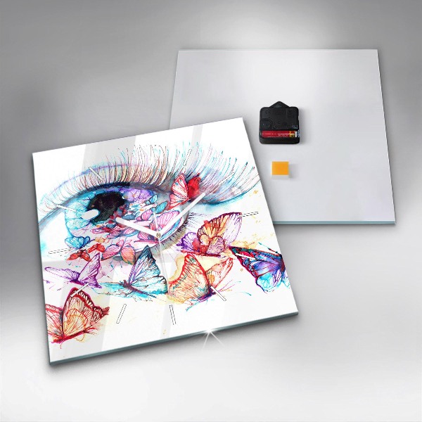 Szögletes fali üvegóra Színes pillangó szem