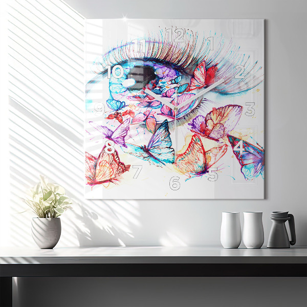 Szögletes fali üvegóra Színes pillangó szem