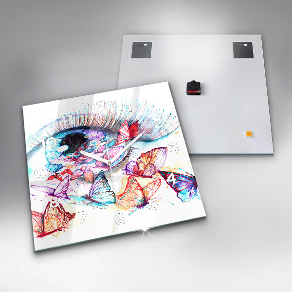 Szögletes fali üvegóra Színes pillangó szem