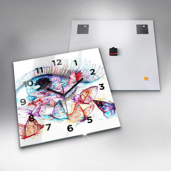Szögletes fali üvegóra Színes pillangó szem