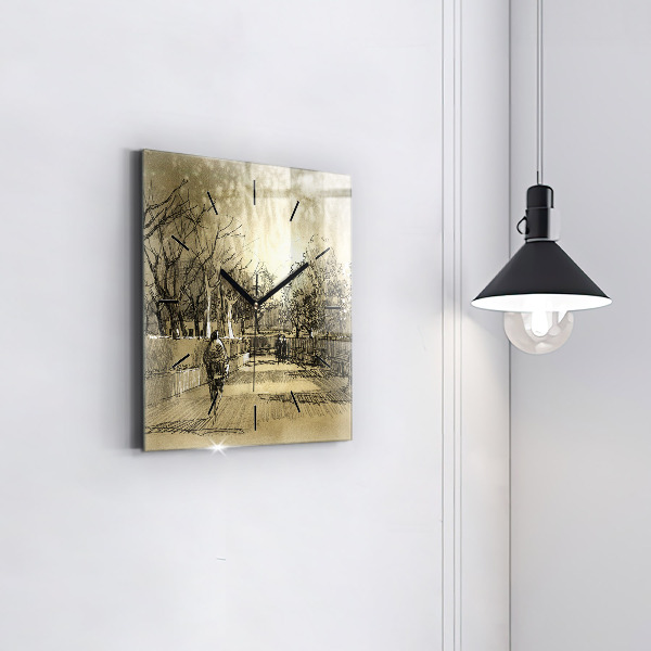 Szögletes fali üvegóra Park és a szépia fák