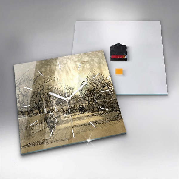 Szögletes fali üvegóra Park és a szépia fák