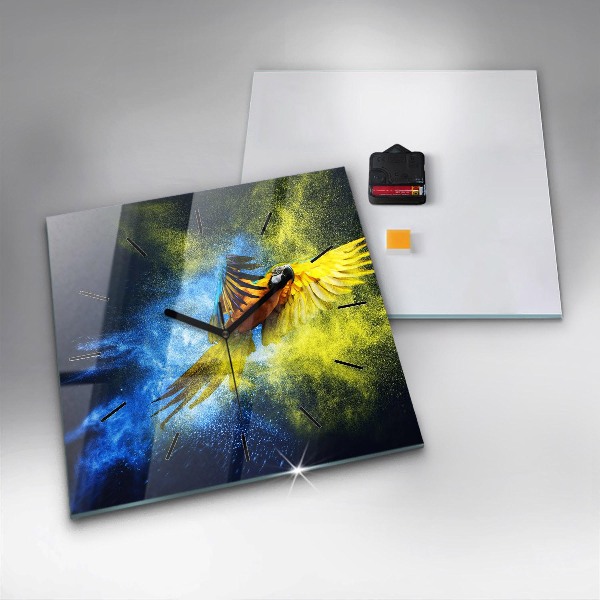 Szögletes fali üvegóra Színes papagáj