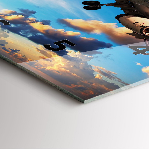 Szögletes fali üvegóra Repülőgép a felhőkben