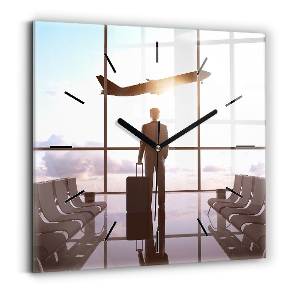 Szögletes fali üvegóra Férfi a repülőtéren