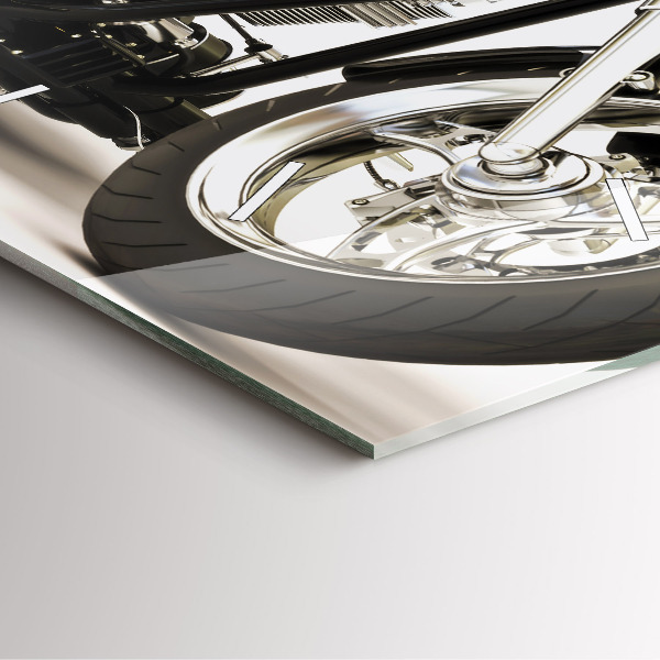 Szögletes fali üvegóra Fekete motorkerékpár