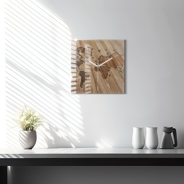 Szögletes fali üvegóra Világtérkép fán