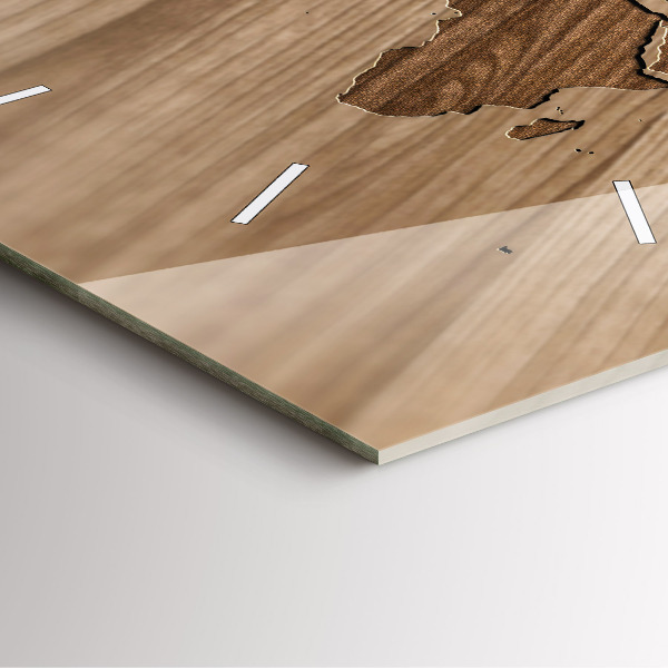 Szögletes fali üvegóra Világtérkép fán