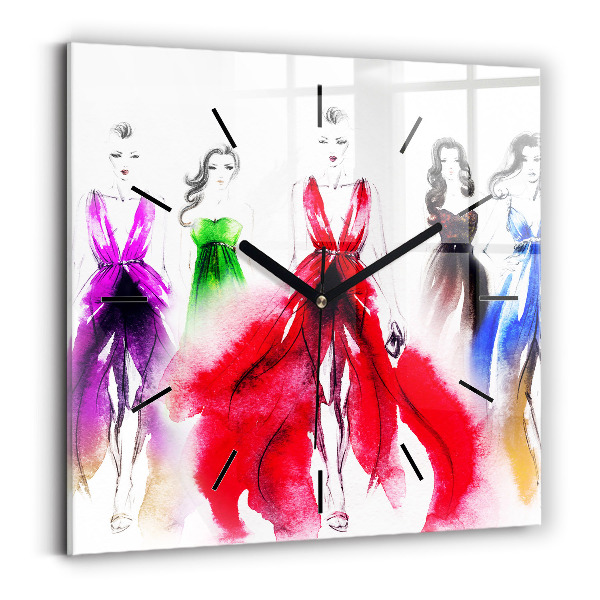 Szögletes fali üvegóra Nők színes ruhákban