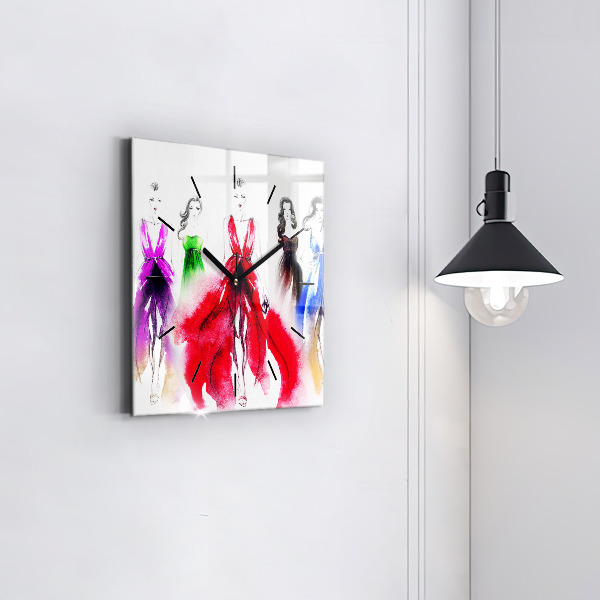 Szögletes fali üvegóra Nők színes ruhákban