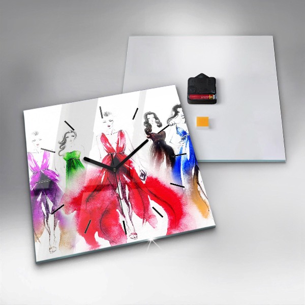 Szögletes fali üvegóra Nők színes ruhákban