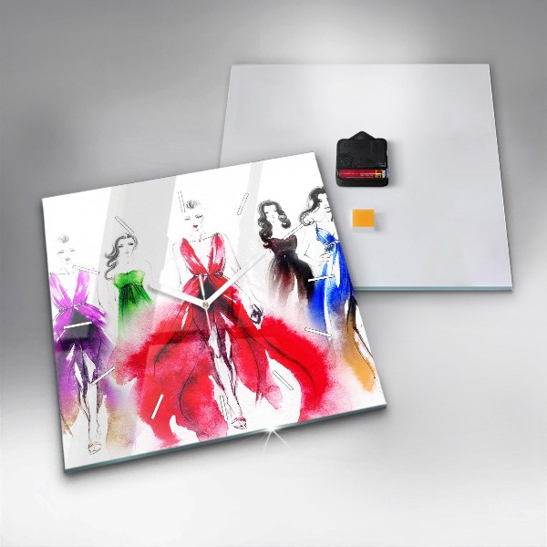 Szögletes fali üvegóra Nők színes ruhákban