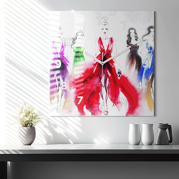 Szögletes fali üvegóra Nők színes ruhákban