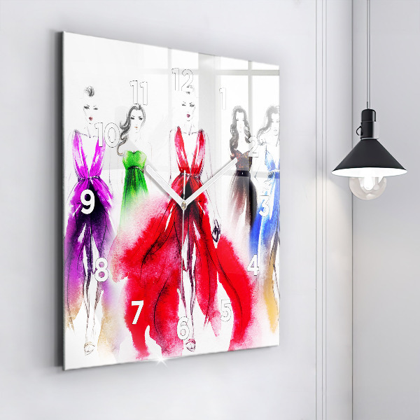 Szögletes fali üvegóra Nők színes ruhákban