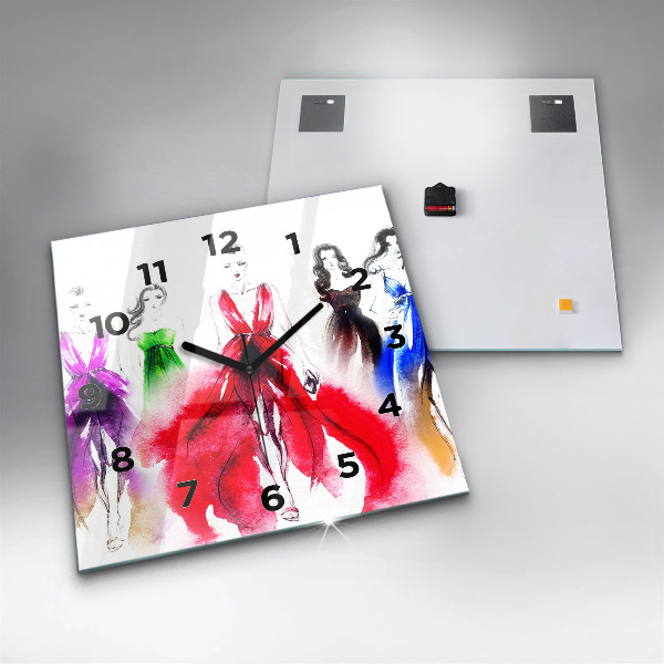 Szögletes fali üvegóra Nők színes ruhákban