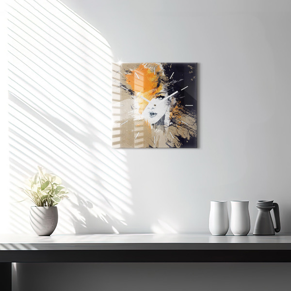 Szögletes fali üvegóra Portré egy nő absztrakt