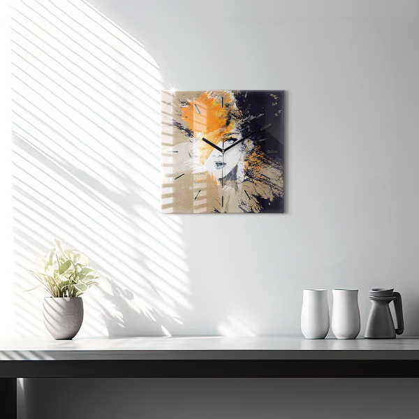 Szögletes fali üvegóra Portré egy nő absztrakt