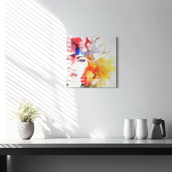 Szögletes fali üvegóra Színes portré egy nőről