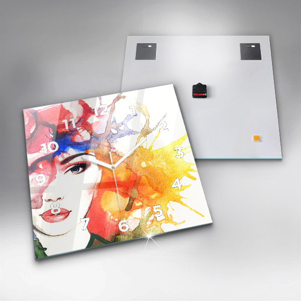 Szögletes fali üvegóra Színes portré egy nőről