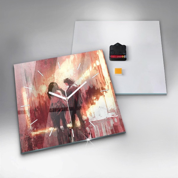 Szögletes fali üvegóra Fiatal pár szerelmes