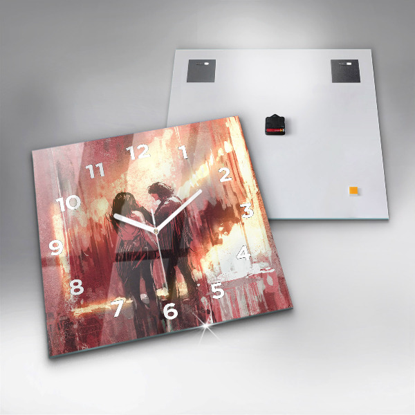 Szögletes fali üvegóra Fiatal pár szerelmes