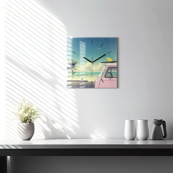 Szögletes fali üvegóra Autó szörfdeszkával