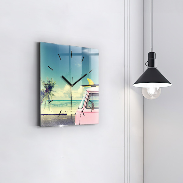 Szögletes fali üvegóra Autó szörfdeszkával