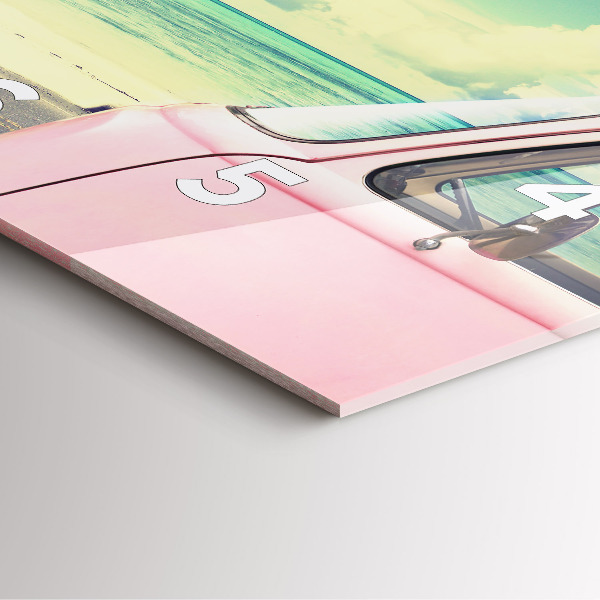 Szögletes fali üvegóra Autó szörfdeszkával