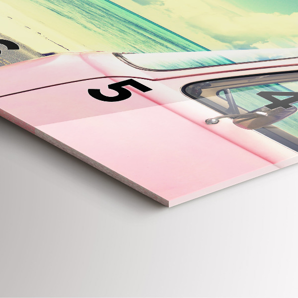 Szögletes fali üvegóra Autó szörfdeszkával