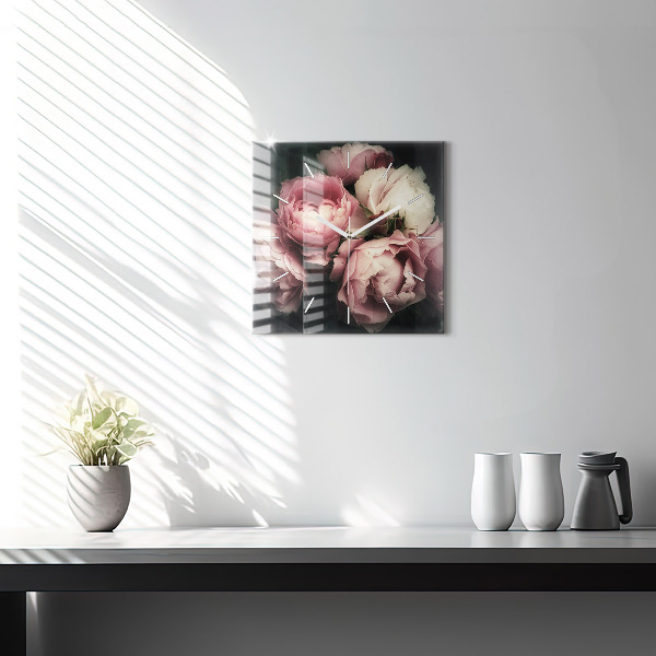 Szögletes fali üvegóra Rózsaszín rózsa csokor