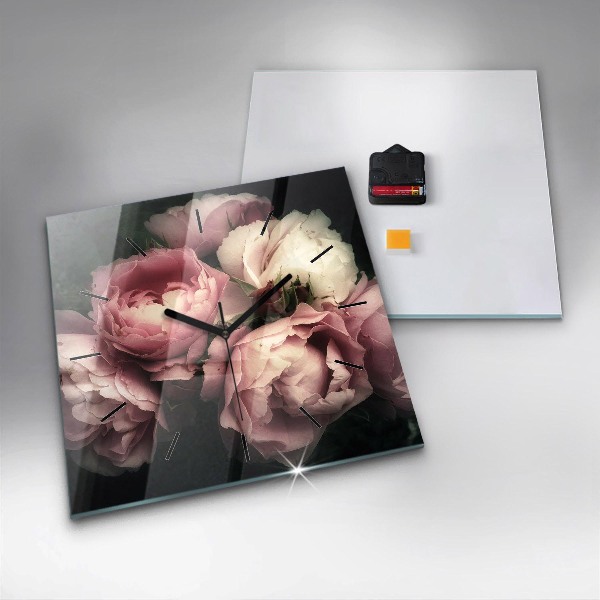 Szögletes fali üvegóra Rózsaszín rózsa csokor