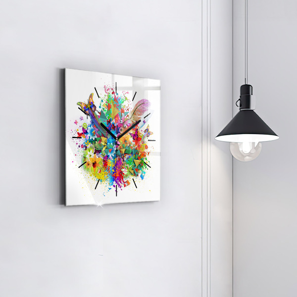 Szögletes fali üvegóra Virágos harmónia pillangókkal